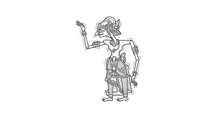 Traditional Indonesian Wayang Kulit Shadow Puppet Character - Line Art