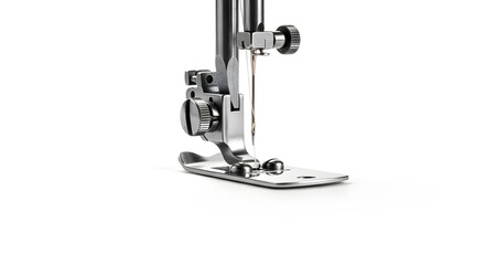 Fototapeta premium Vintage Sewing Machine Needle Detail with Sharp Point and Thread Eye, Classic Metal Tool Close-Up, Retro Craft and Tailoring Equipment, Isolated on Pure White Solid Background
