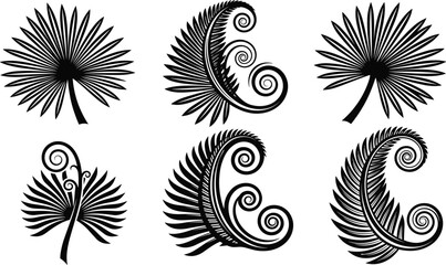 Palm and fern leaf silhouette set tropical botanical elements isolated on white background © Its me...