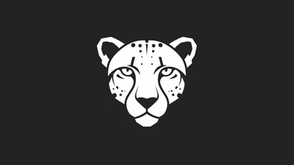 Minimalist White Cheetah Head Logo Design on Black Background.