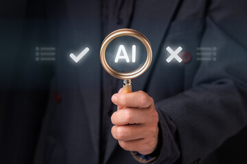 AI Fact Checking and Information Verification Concept with Magnifying Glass