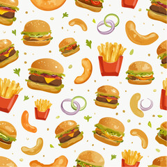 Seamless repeating vector pattern- deconstructed burger elements