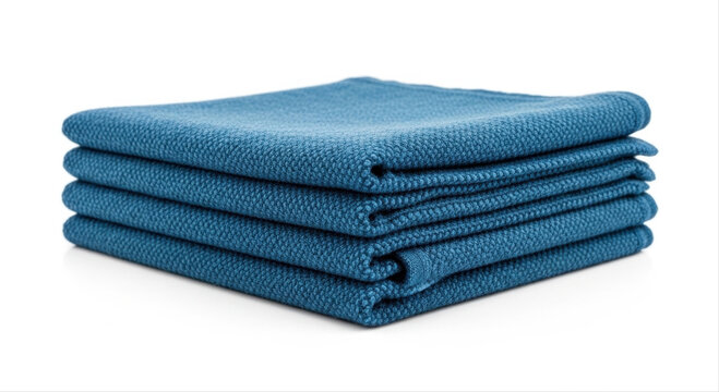 Neatly folded blue flannel cloth on an isolated white background, showcasing soft texture and clean edges for home or industrial use