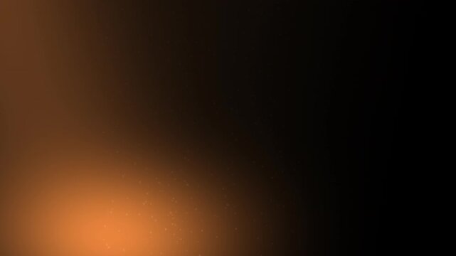 Orange glow fades into darkness with drifting particles and subtle gradients