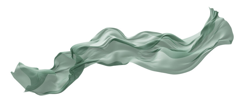 luxury pastel green chiffon sheer fabric flowing in the wind isolated on white background design element for fashion, cosmetic branding 3D render