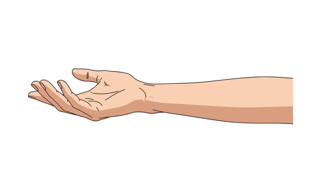 Realistic illustration of a human hand and arm with the palm open and facing upward in a gesture of receiving or giving.
