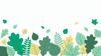 Naklejka premium Green and yellow forest leaves border composition arranged on a clean white background, concept for ecological branding, seasonal banner background and environmental graphic design
