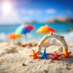 Obraz premium Seashells and Starfish on Sandy Beach