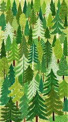Obraz premium Green forest background, pine trees illustration and nature pattern