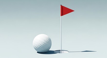 Obraz premium Golf ball near a red flag on a golf course