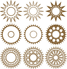 Fototapeta premium Brown gear with sunburst gears white background