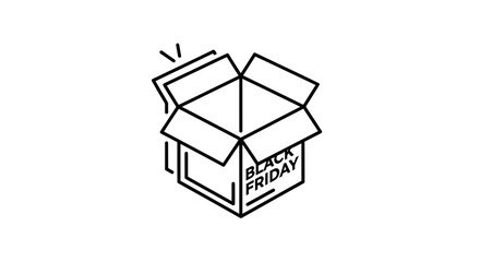 Naklejka premium Black Friday Open Box Icon - Surprise Gift, Discount, Sale, Shopping Concept