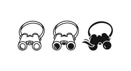 Obraz premium Binoculars Icon Set: Outline, Filled, and Silhouette Variations