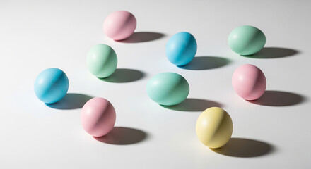 Fototapeta premium Easter background with colorful eggs on white surface
