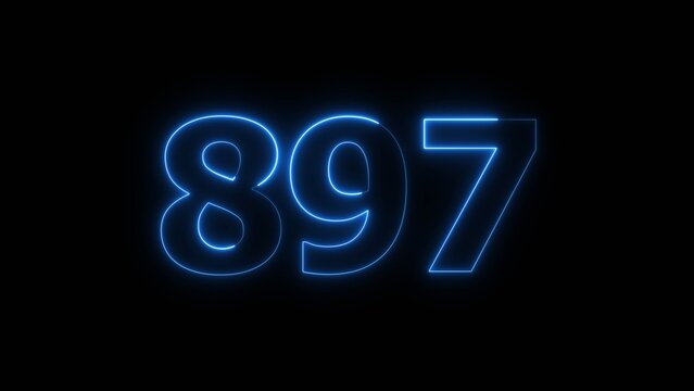 Abstract beautiful blue neon 897 number illustration background 4K. Neon countdown number icon background.
