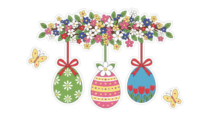 Spring Easter Eggs Butterflies Festive Decoration for Holiday Marketing Web Design Celebration