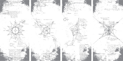 Vintage scientific sketches and notes collage with grunge texture, geometric diagrams and handwritten text for abstract backgrounds. © DARK GRASS