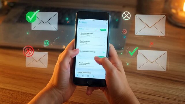 Person using smartphone email app