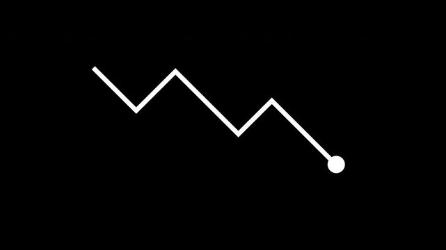 Down indicator arrow trending downwards on a black background. Perfect for financial reports, presentations, business articles, economic analysis visuals, and marketing materials.