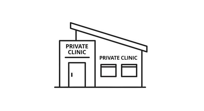 Modern Private Clinic Building Exterior Icon, Healthcare Facility Facade