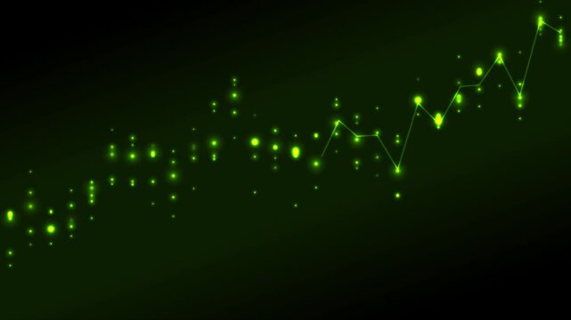 Abstract green neon growing financial graph chart background. Dotted lines tech motion design. Seamless loop. Video animation Ultra HD 4K 3840x2160