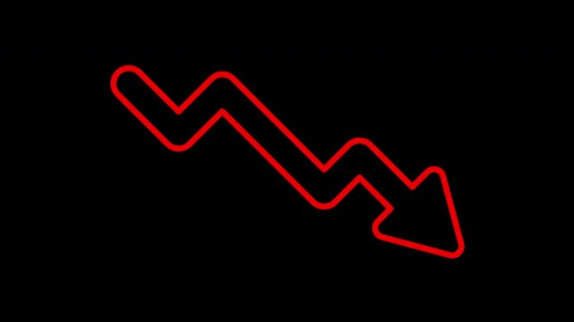 Down indicator arrow downward showing loss or negative growth. Suitable for financial concepts, presentations, infographics, and businessrelated designs.