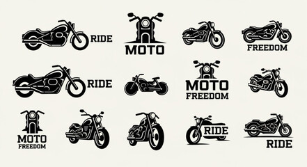 Collection of Motorcycle Silhouettes and Typography.