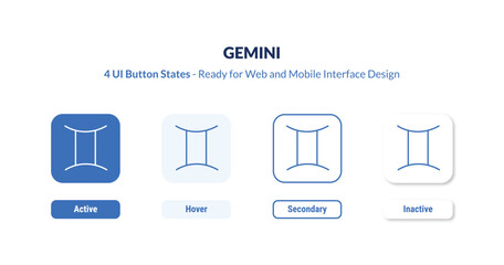 gemini 4-state UI button. Outline icon kit from zodiac collection. Thin linear gemini, sagittarius, constellation editable vector. Minimal gemini sign for web and mobile interface © IconArt