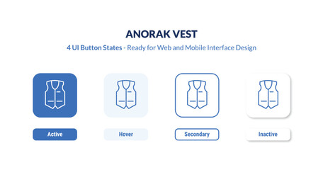 anorak vest 4-state UI button. Outline icon kit from winter collection. Thin linear anorak vest, vest, jacket editable vector. Minimal anorak vest sign for web and mobile interface © IconArt