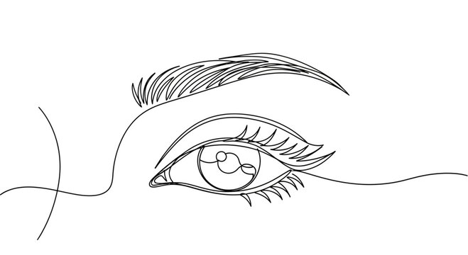 Minimalist Line Art Drawing of a Woman's Eye and Eyebrow, Elegant Single Line Sketch