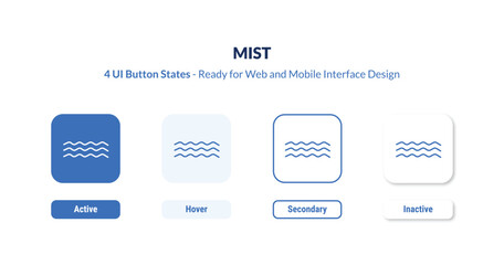 Obraz premium mist 4-state UI button. Outline icon kit from weather collection. Thin linear mist, cloud, wind editable vector. Minimal mist sign for web and mobile interface