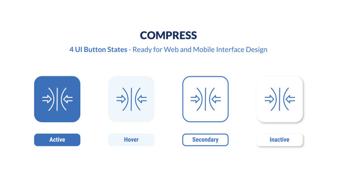 compress 4-state UI button. Outline icon kit from user interface collection. Thin linear compress, equipment, compression editable vector. Minimal compress sign for web and mobile interface
