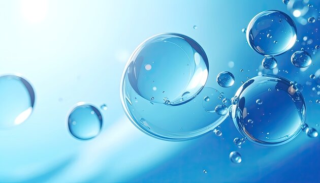 Vibrant Blue Water Droplets and Bubbles Abstract Background