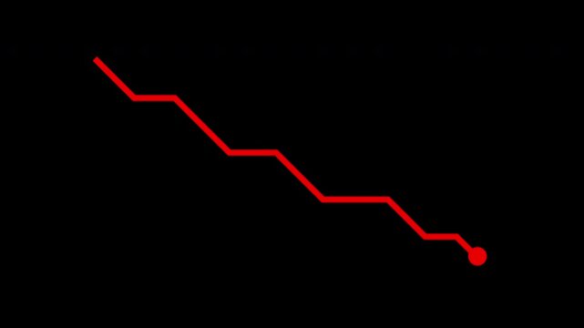 Down indicator arrow red line on black background, suitable for financial or economic concept designs. Stock market visualization concept.
