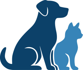 Obraz premium Stylish Pet Illustration: Blue Cat and Dog