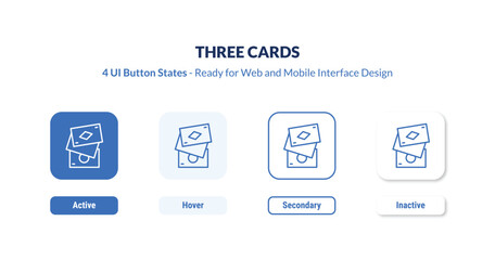 three cards 4-state UI button. Outline icon kit from ultimate glyphicons collection. Thin linear three cards, card, business editable vector. Minimal three cards sign for web and mobile interface