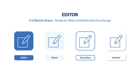 editor 4-state UI button. Outline icon kit from user interface collection. Thin linear editor, computer, image editable vector. Minimal editor sign for web and mobile interface