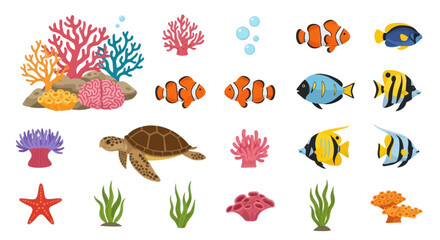 Colorful Cartoon Sea Creatures Illustration. © Roti