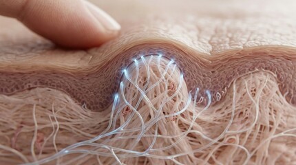 Medical illustration of skin nerve interaction scientific research lab digital art close-up educational concept