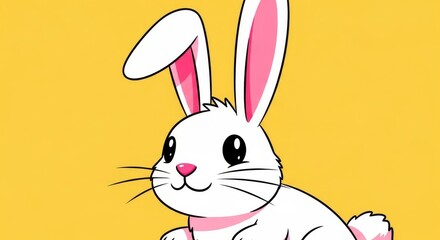Obraz premium Silhouette of a cute white rabbit with pink ears on yellow background