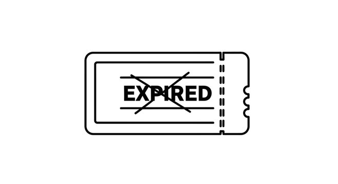 Expired Ticket Icon with Red Cross Mark, Symbolizing Invalid or Past Due Event Entry