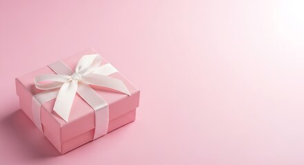Obraz premium Pink Gift Box with Ribbon on Pastel Background.