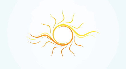 Naklejka premium Abstract Sun Symbol, Golden Swirls and Rays on White Background, Minimalist Design