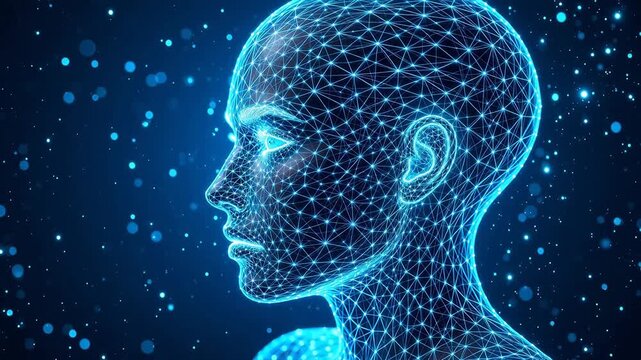 Digital human head in blue