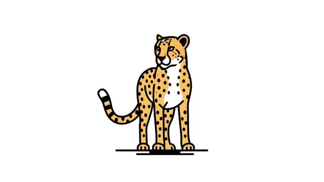 A standing cheetah illustration viewed from the side showcasing its distinctive fur and posture in a simple graphic style