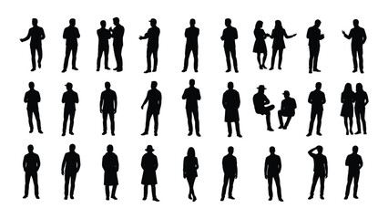 A collection of black silhouettes of people in various poses and actions isolated on white background, Vector