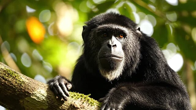 Curious Monkey Perched on Tree Branch in Lush Forest