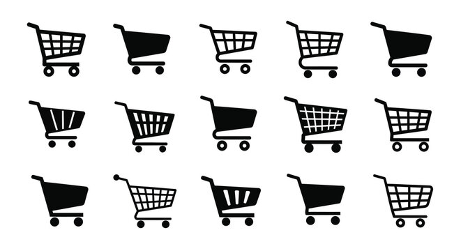 Collection of shopping carts in various designs black silhouette