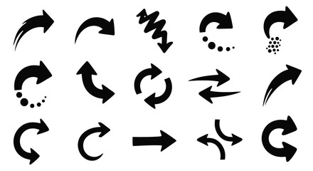 Collection of black arrow icons displaying circular movement silhouette