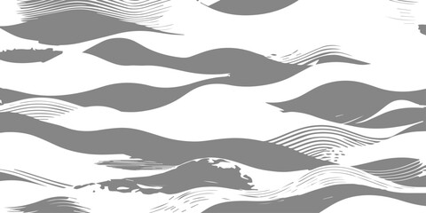 Blue abstract background with a vector illustration of a summer sea wave pattern featuring marine nature elements like a dolphin silhouette and sun in a minimalist water landscape design © GrungeForge